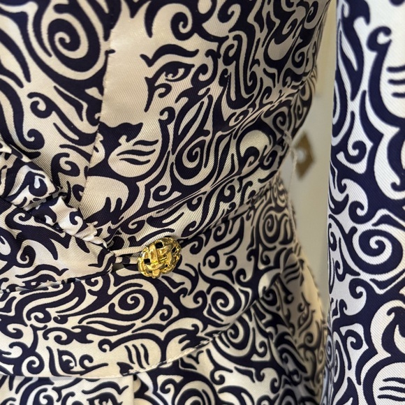 S - Elizabeth McKay Elegant Blue and White Patterned Dress - Picture 3 of 4